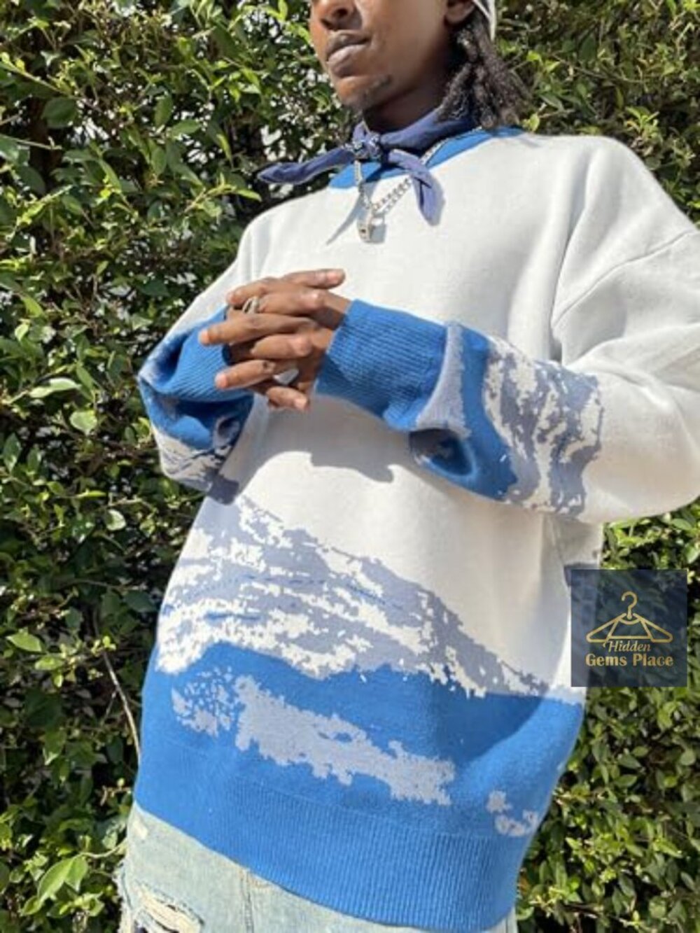 Oversized Graphic Cable Knit Sweater Unisex Crewneck Pullover - Picture 2 of 7